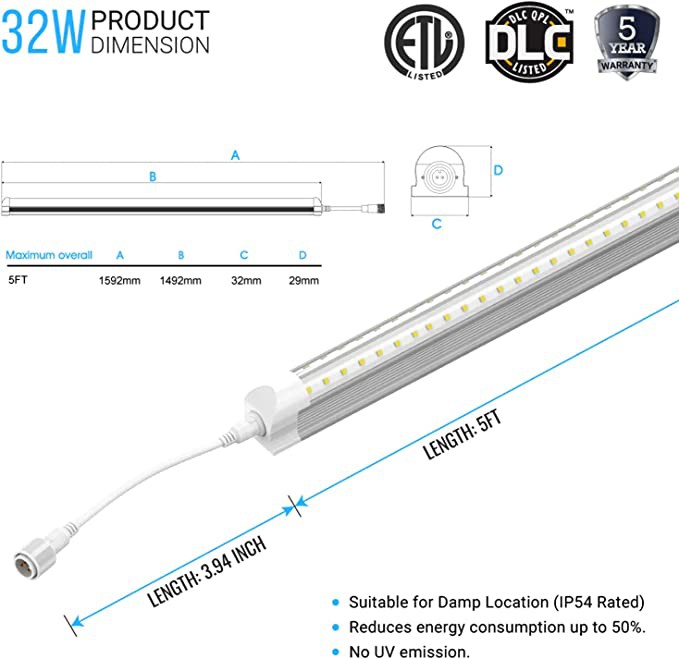 32W T8 V Shape LED Cooler or Freezer Lights 5000k Clear detail